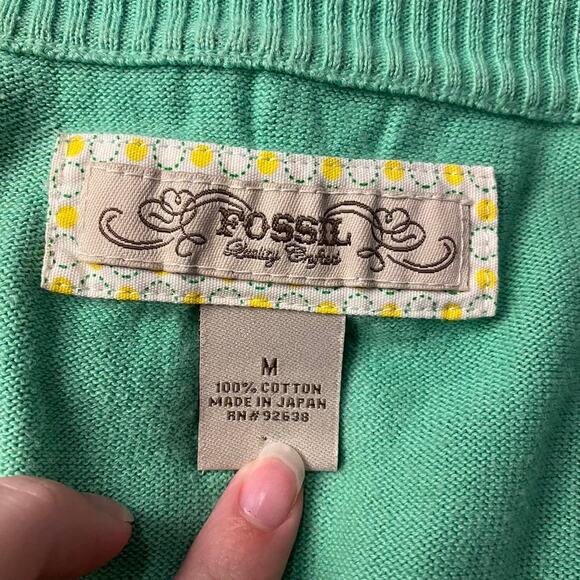 Fossil Vintage Y2K Green Jewel Buttoned Cropped Sweater Size‎ M Rave Whimsygoth - Picture 2 of 6
